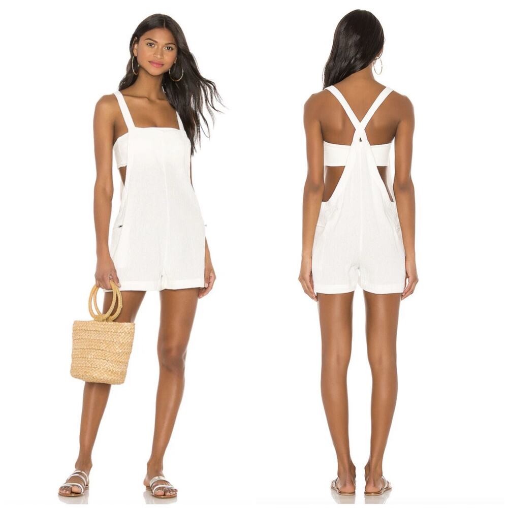 MIKOH Mekia Romper Bone White Cut Out Cotton Resort 2/Medium Coverup